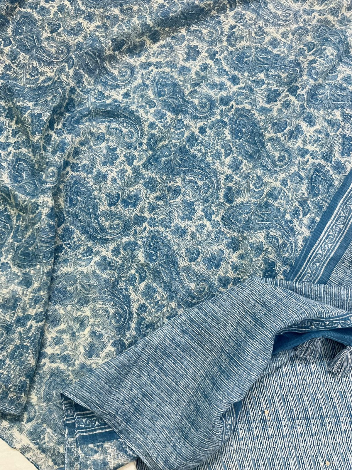 Pure Fine Cotton Printed Embroidered Suit - Blue