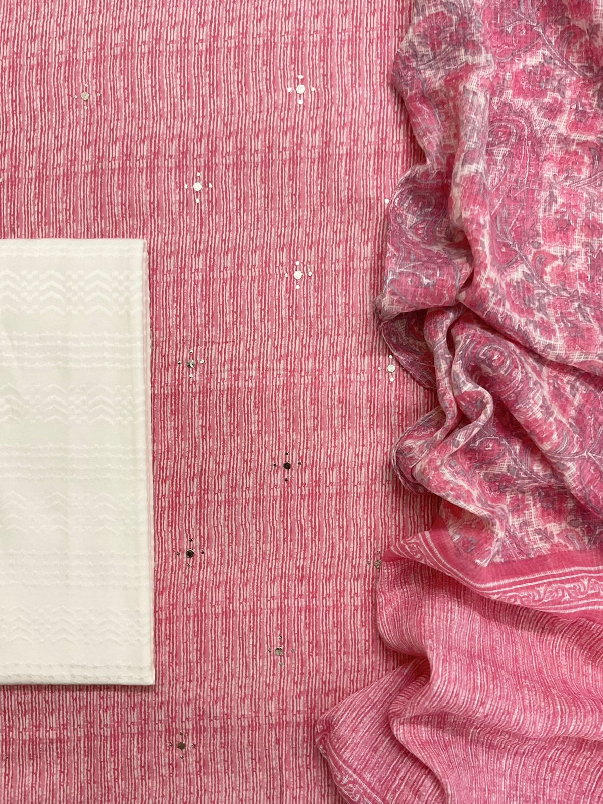 Pure Fine Cotton Printed Embroidered Suit - Pink