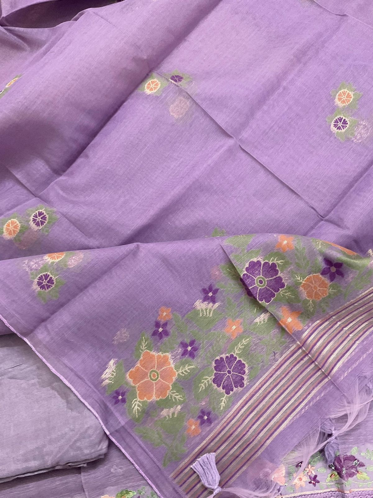 Soft Slub Chanderi Jamdani Weaved Embroidered Suit - Purple