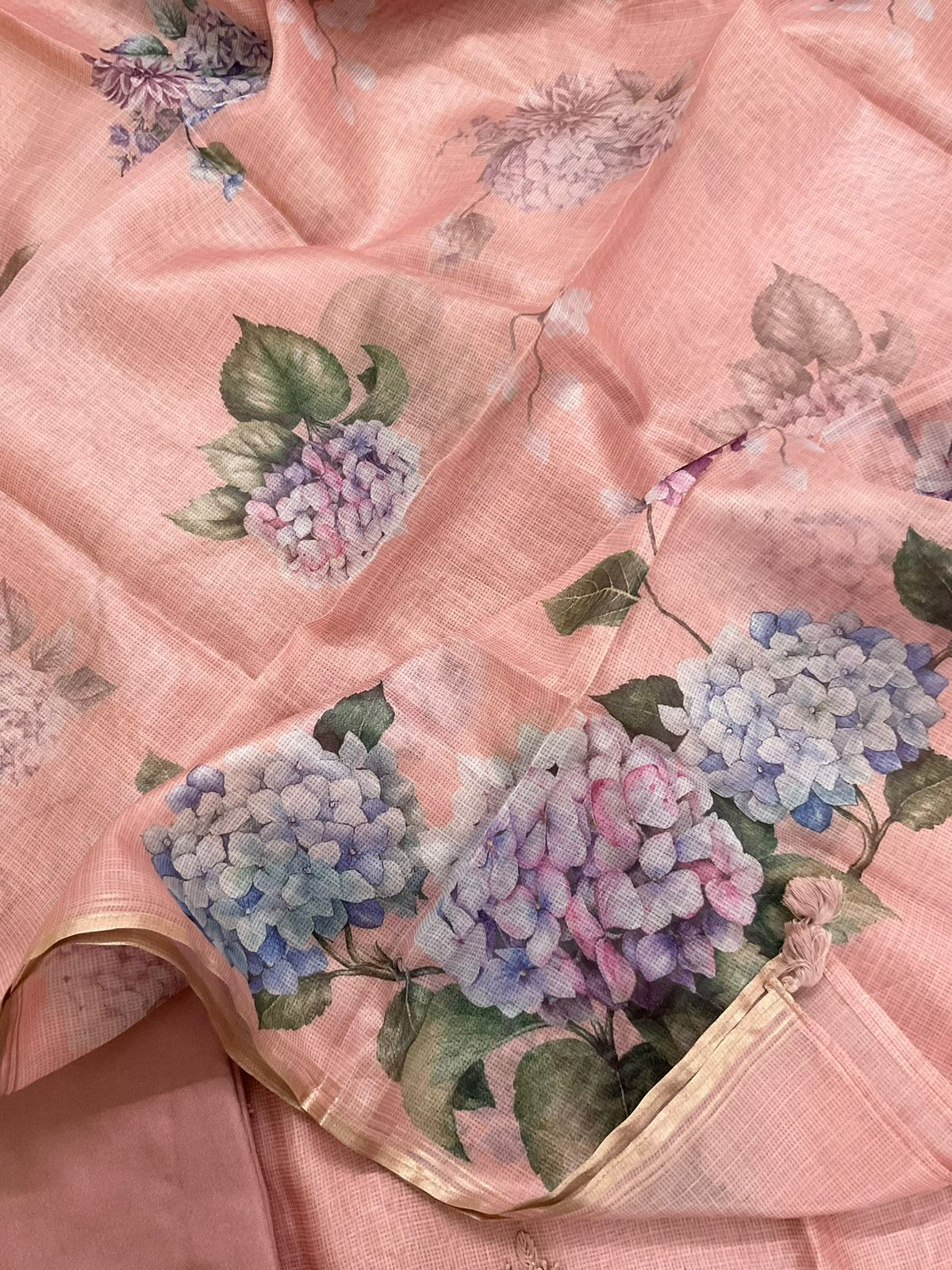 Soft Kota Silk Printed Embroidered Suit - Pink