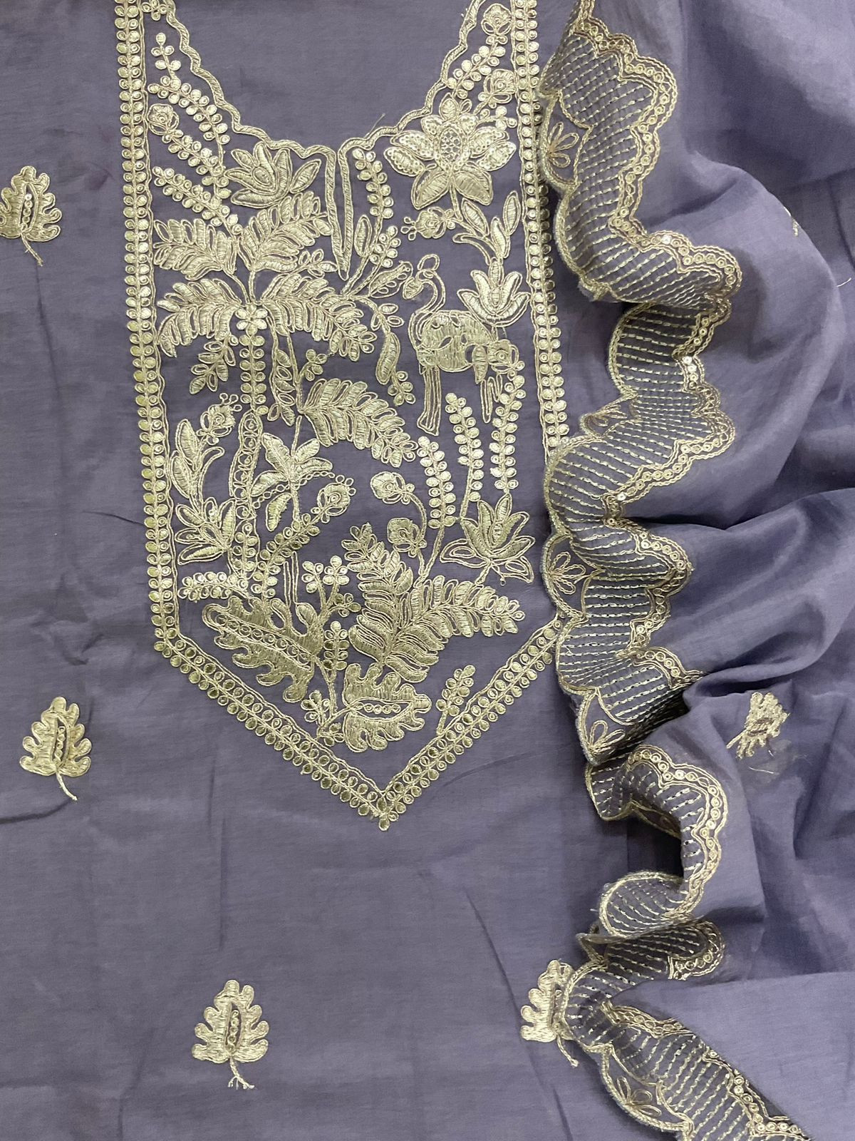 Pure Chanderi Embroidered Suit - Lavender