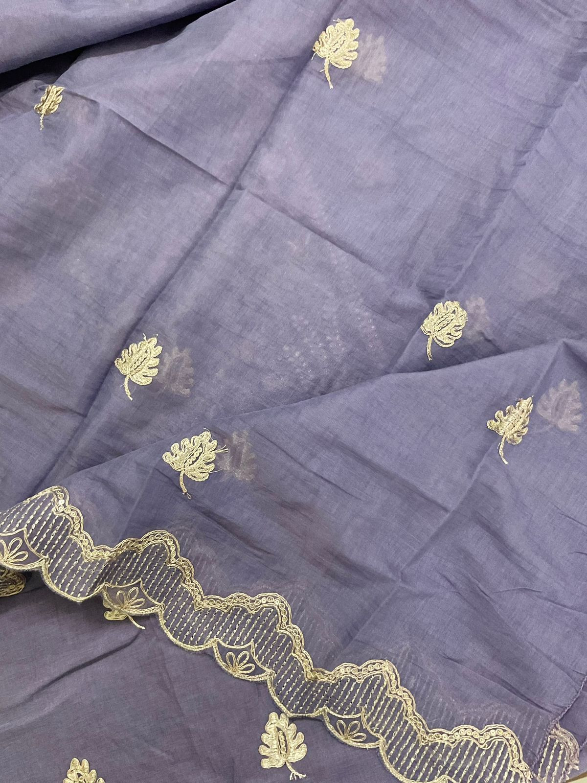 Pure Chanderi Embroidered Suit - Lavender