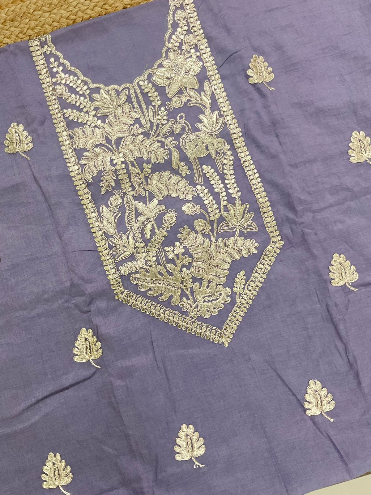Pure Chanderi Embroidered Suit - Lavender