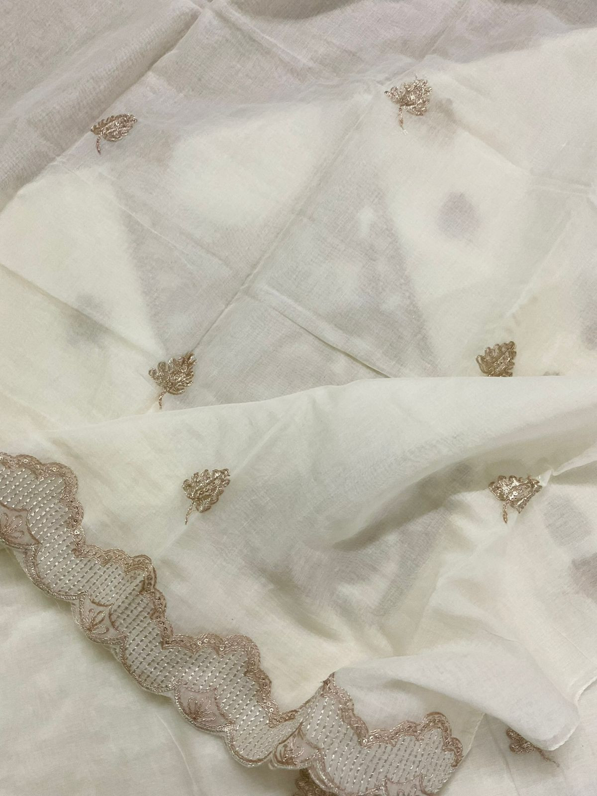 Pure Chanderi Embroidered Suit - Offwhite