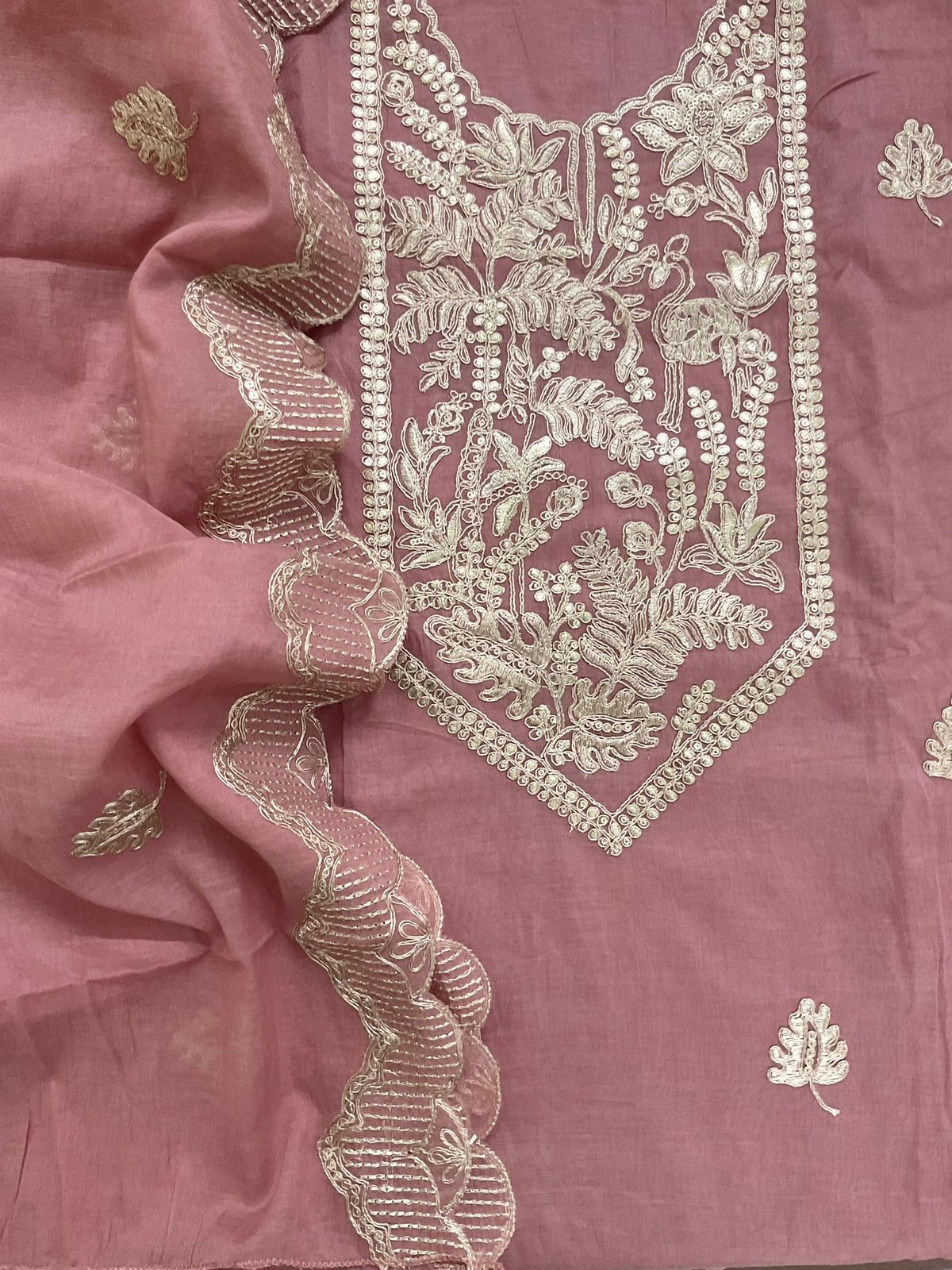 Pure Chanderi Embroidered Suit - Pink
