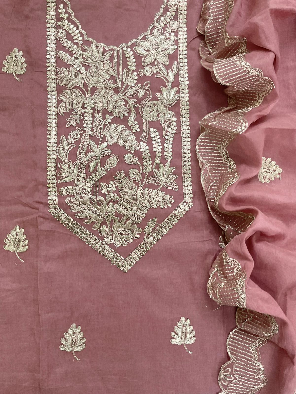 Pure Chanderi Embroidered Suit - Pink