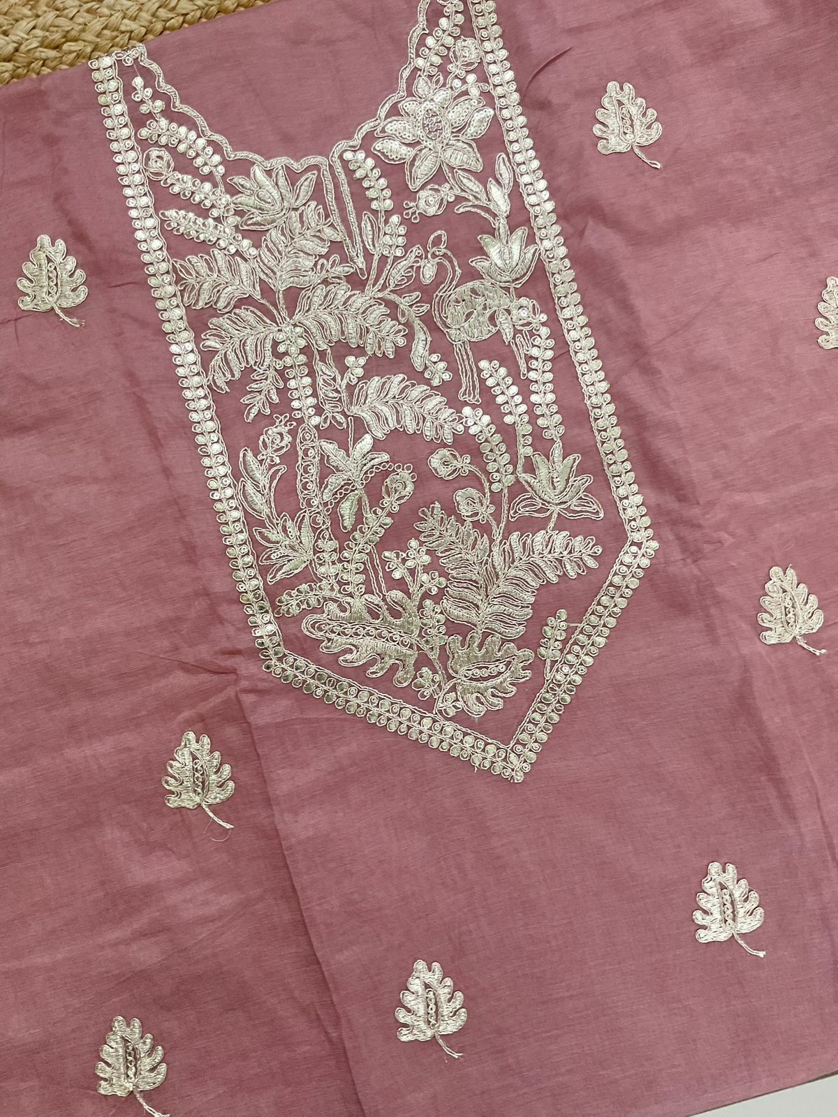 Pure Chanderi Embroidered Suit - Pink