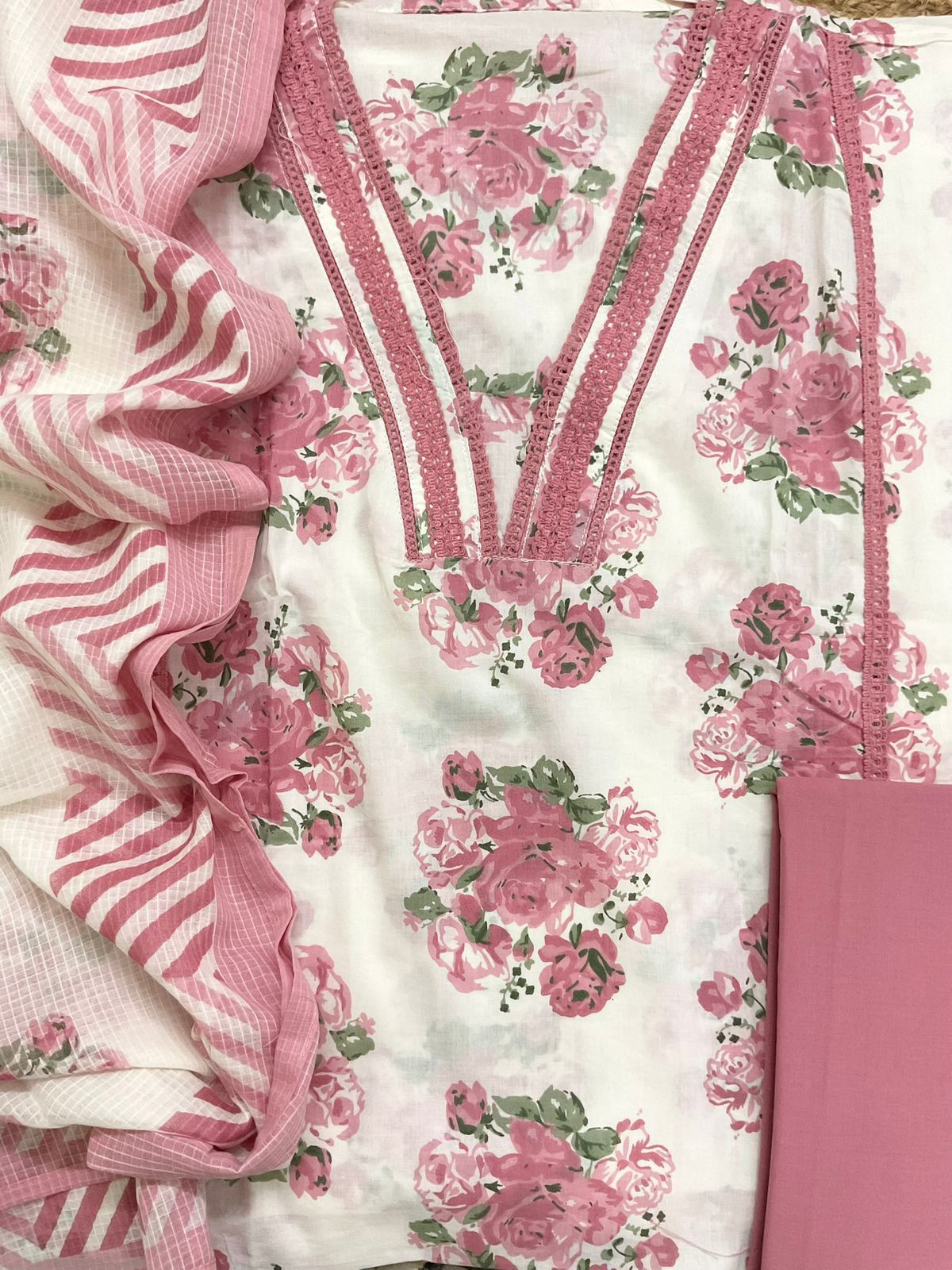 Pure Fine Cotton Printed Embroidered Suit - Off White