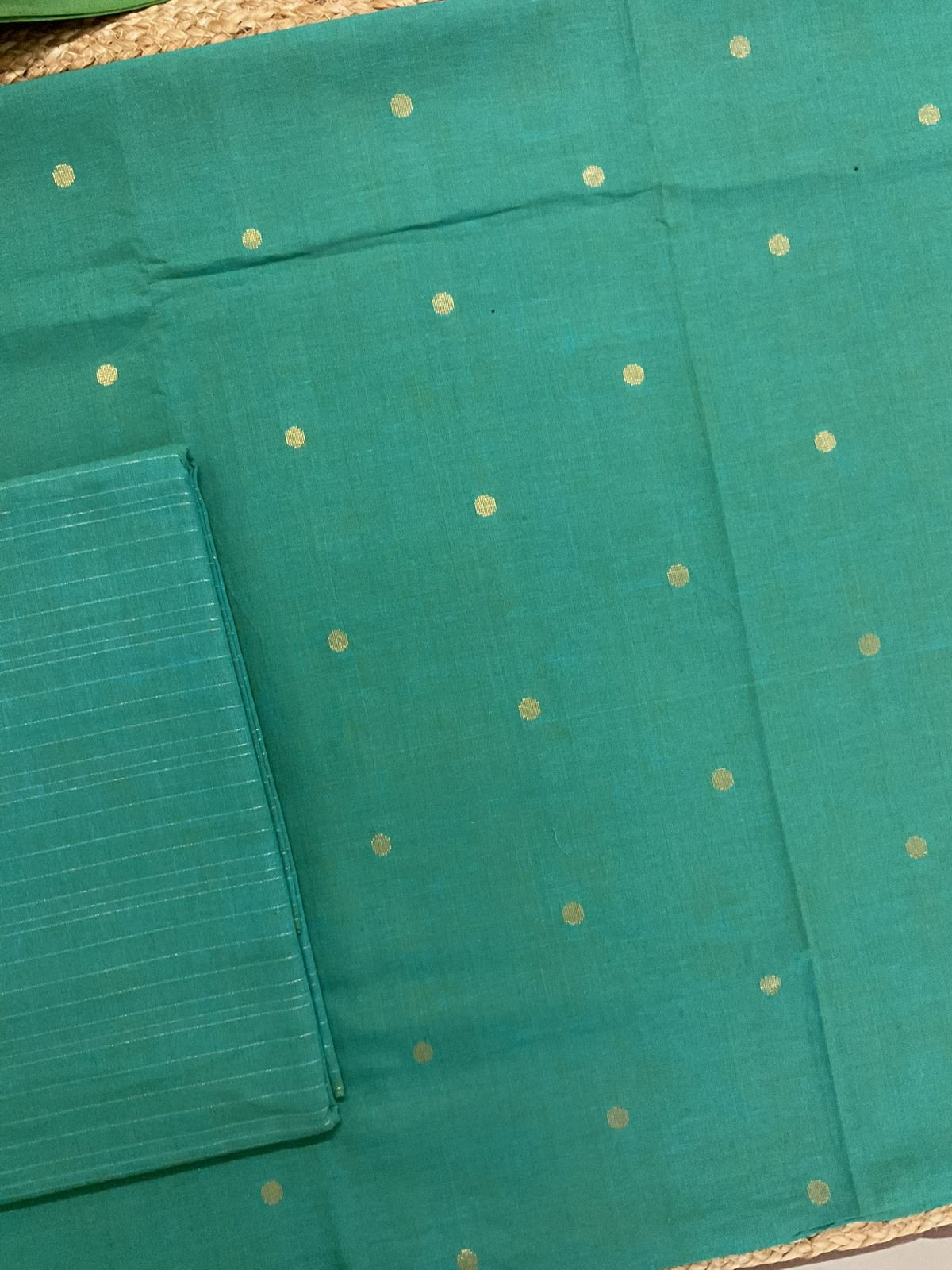 Pure Handloom Cotton Self Weaved Suit - Green