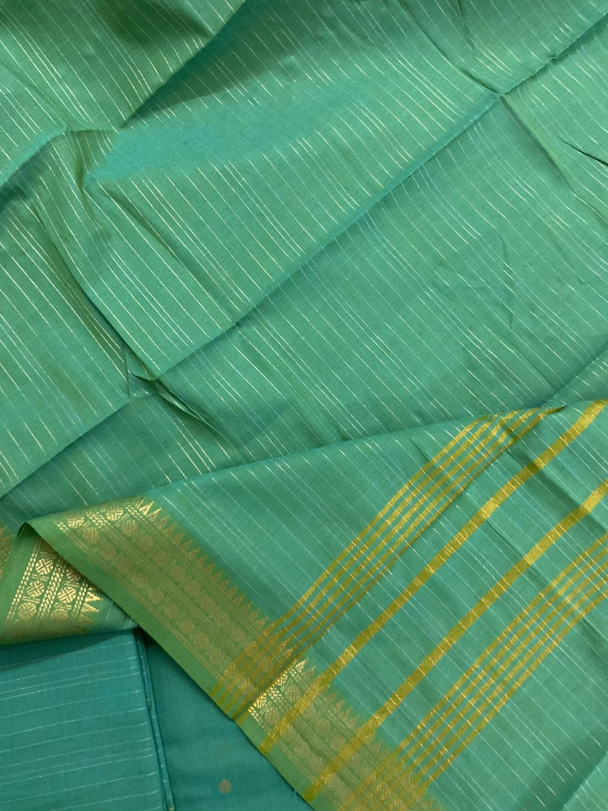 Pure Handloom Cotton Self Weaved Suit - Green
