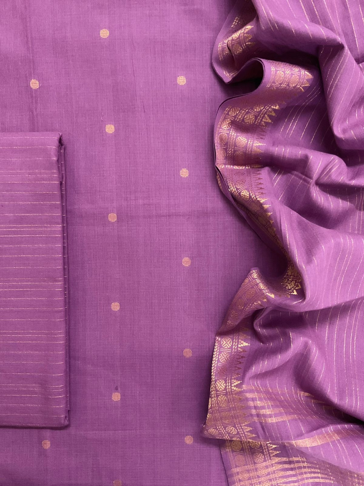 Pure Handloom Cotton Self Weaved Suit - Purple