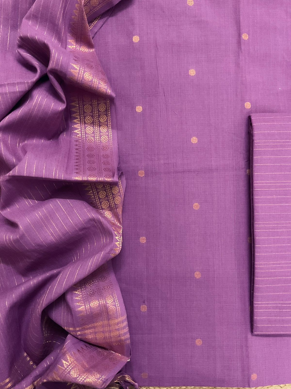 Pure Handloom Cotton Self Weaved Suit - Purple