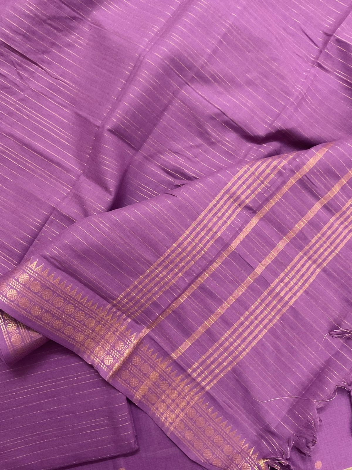 Pure Handloom Cotton Self Weaved Suit - Purple