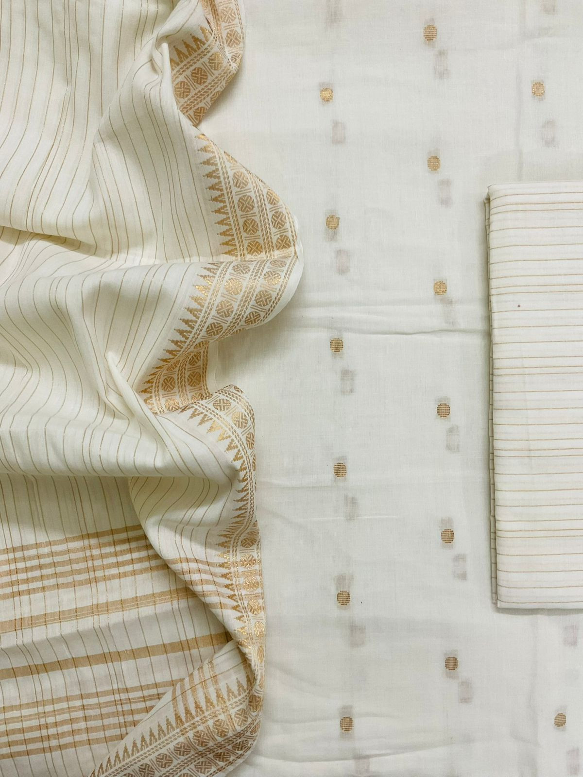 Pure Handloom Cotton Self Weaved Suit - Off White