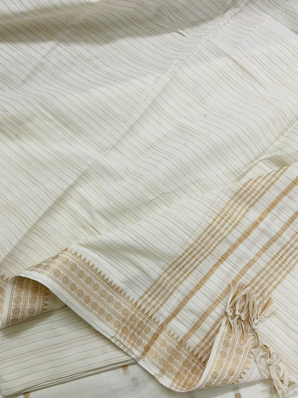 Pure Handloom Cotton Self Weaved Suit - Off White
