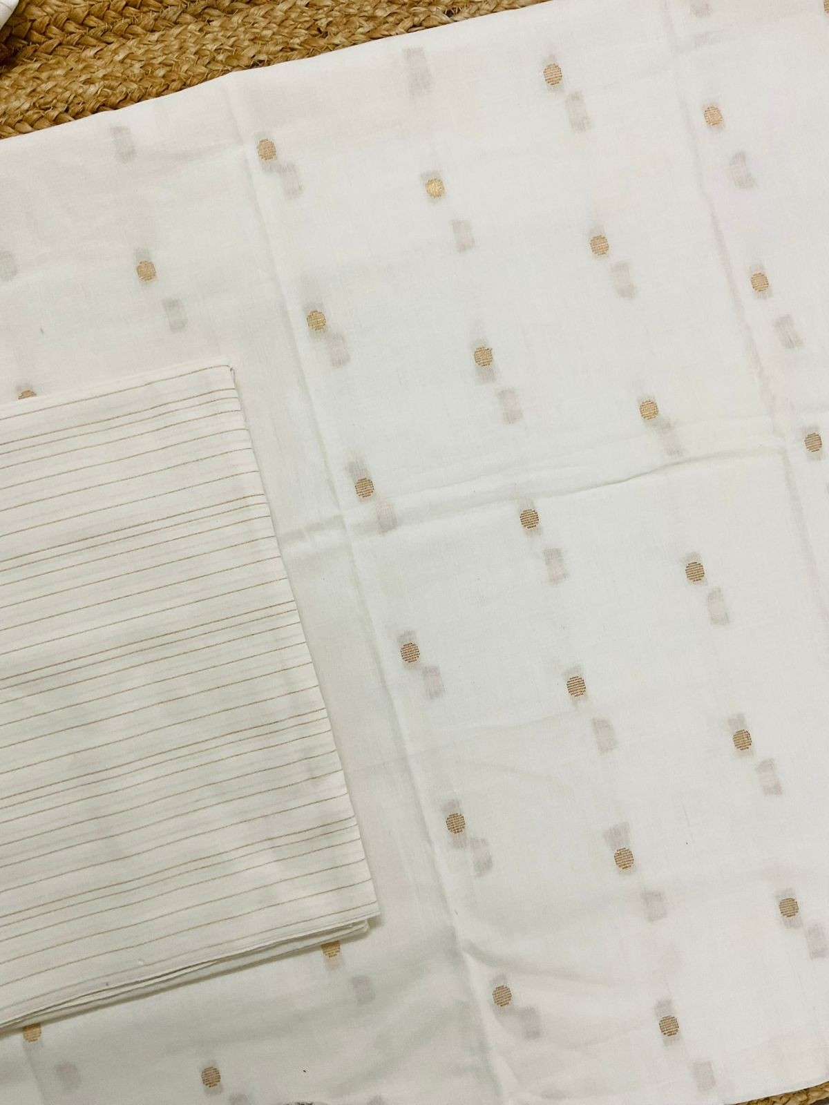 Pure Handloom Cotton Self Weaved Suit - Off White