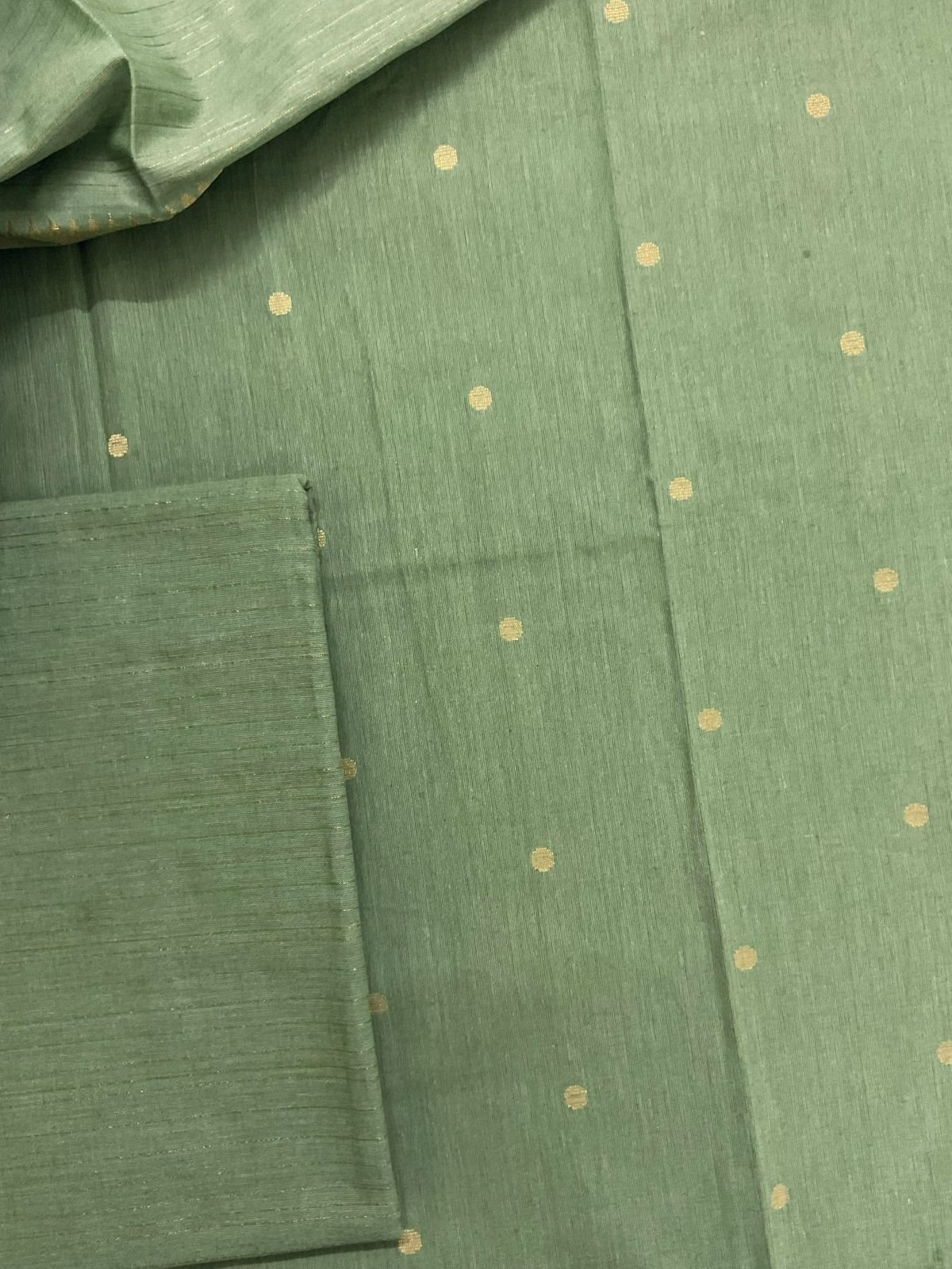 Pure Handloom Cotton Self Weaved Suit - Green