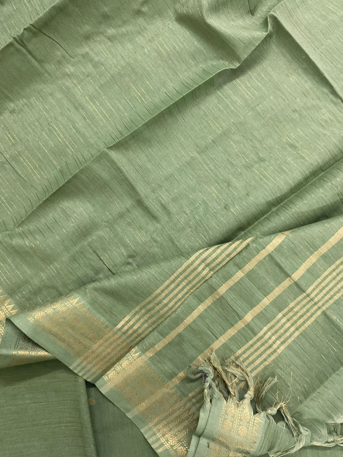 Pure Handloom Cotton Self Weaved Suit - Green