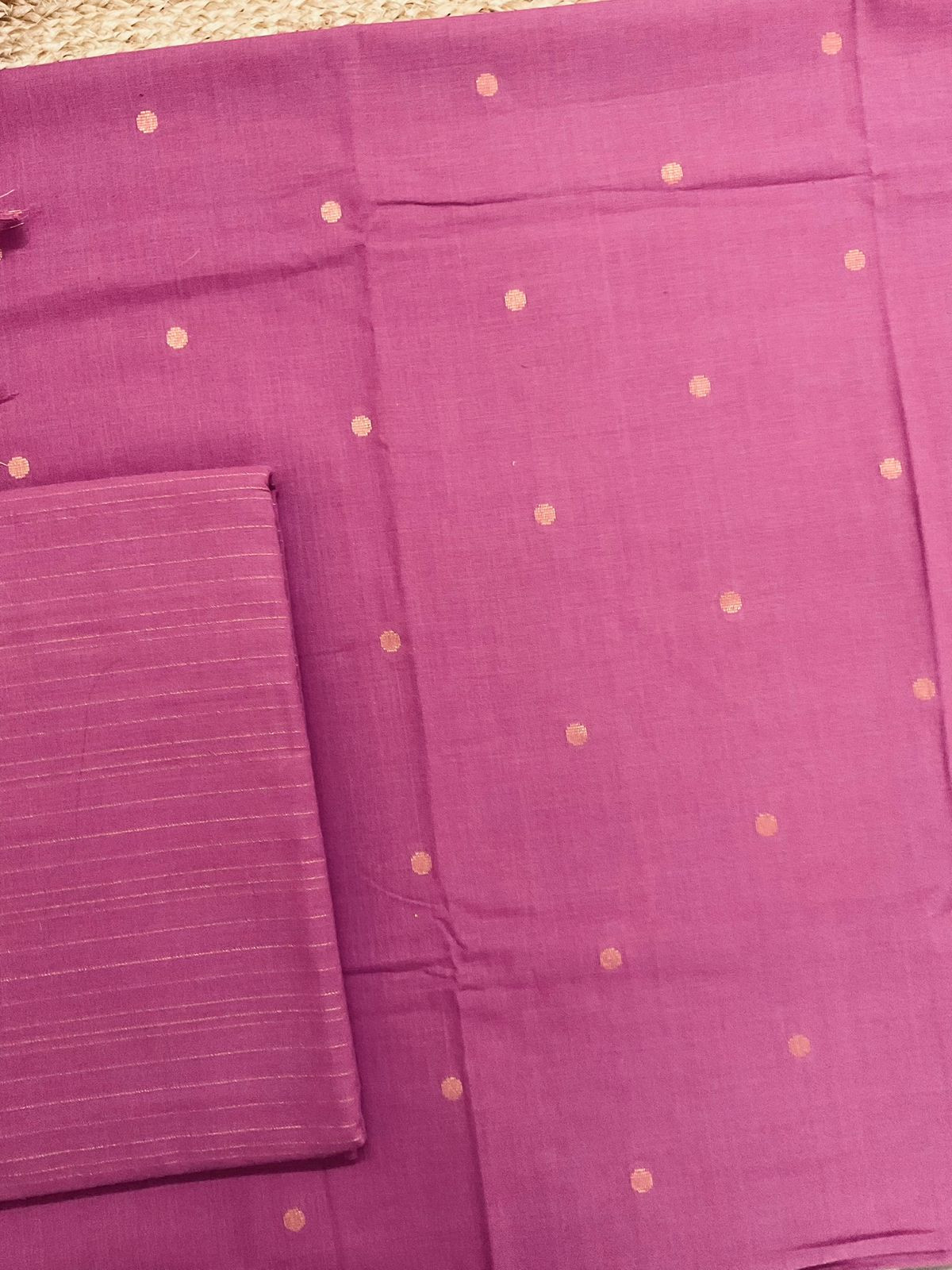 Pure Handloom Cotton Self Weaved Suit - Pink