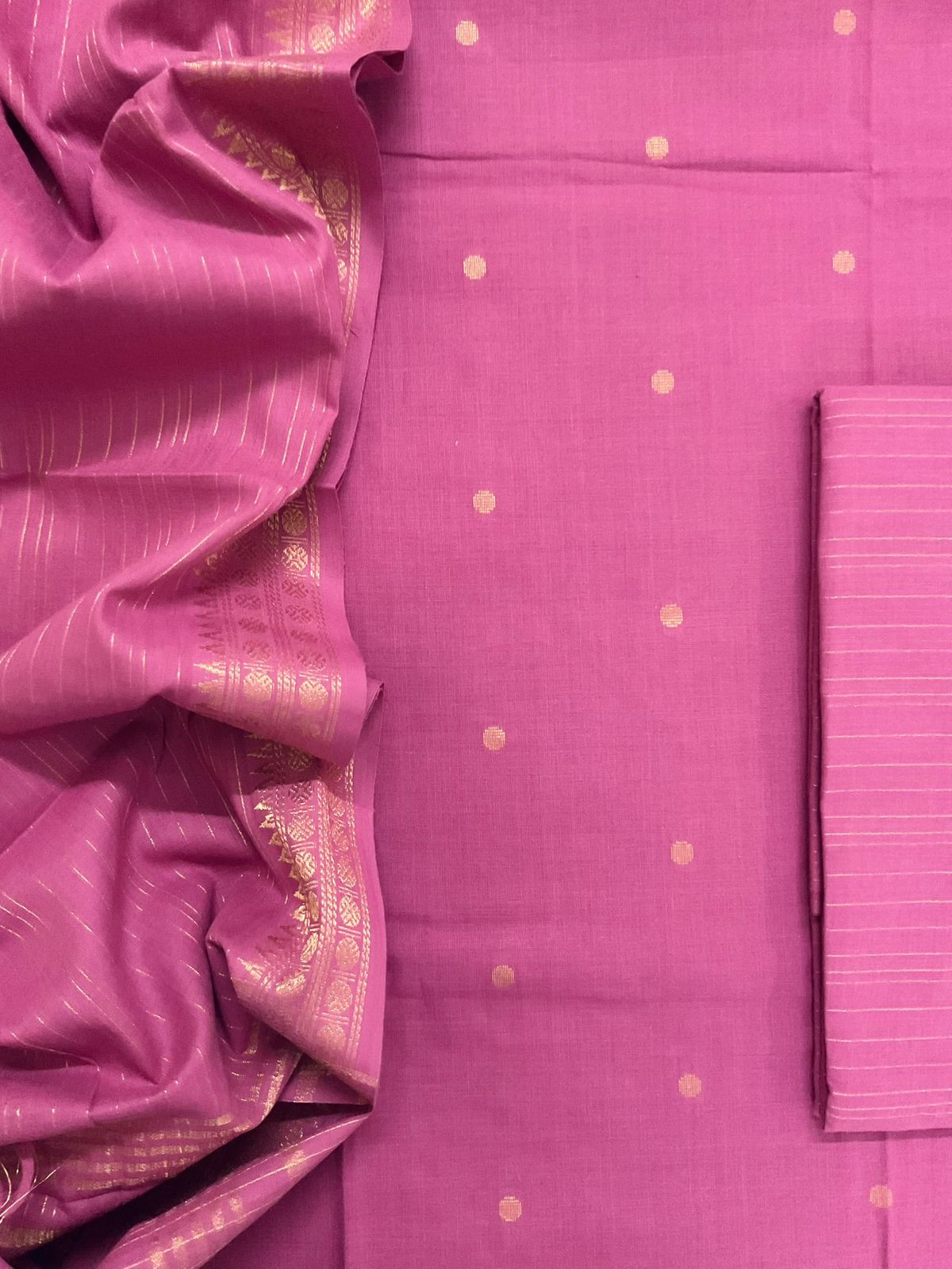 Pure Handloom Cotton Self Weaved Suit - Pink