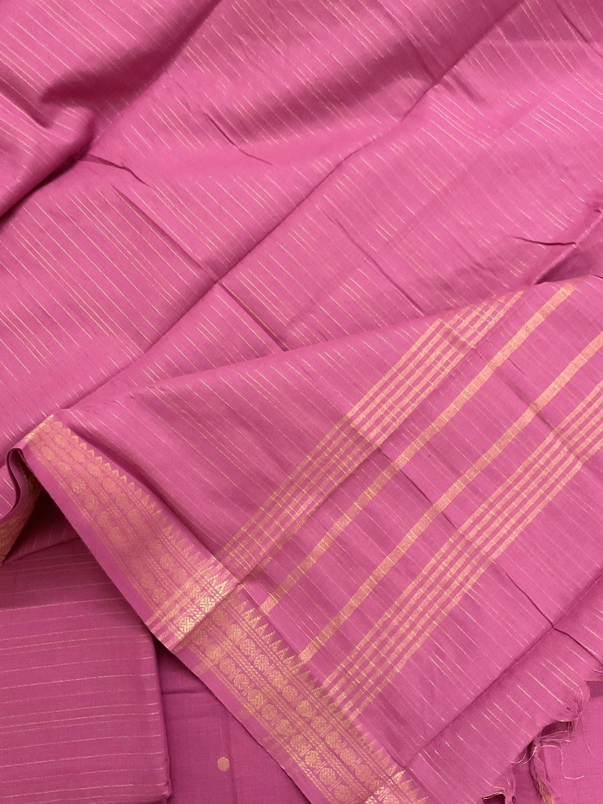 Pure Handloom Cotton Self Weaved Suit - Pink