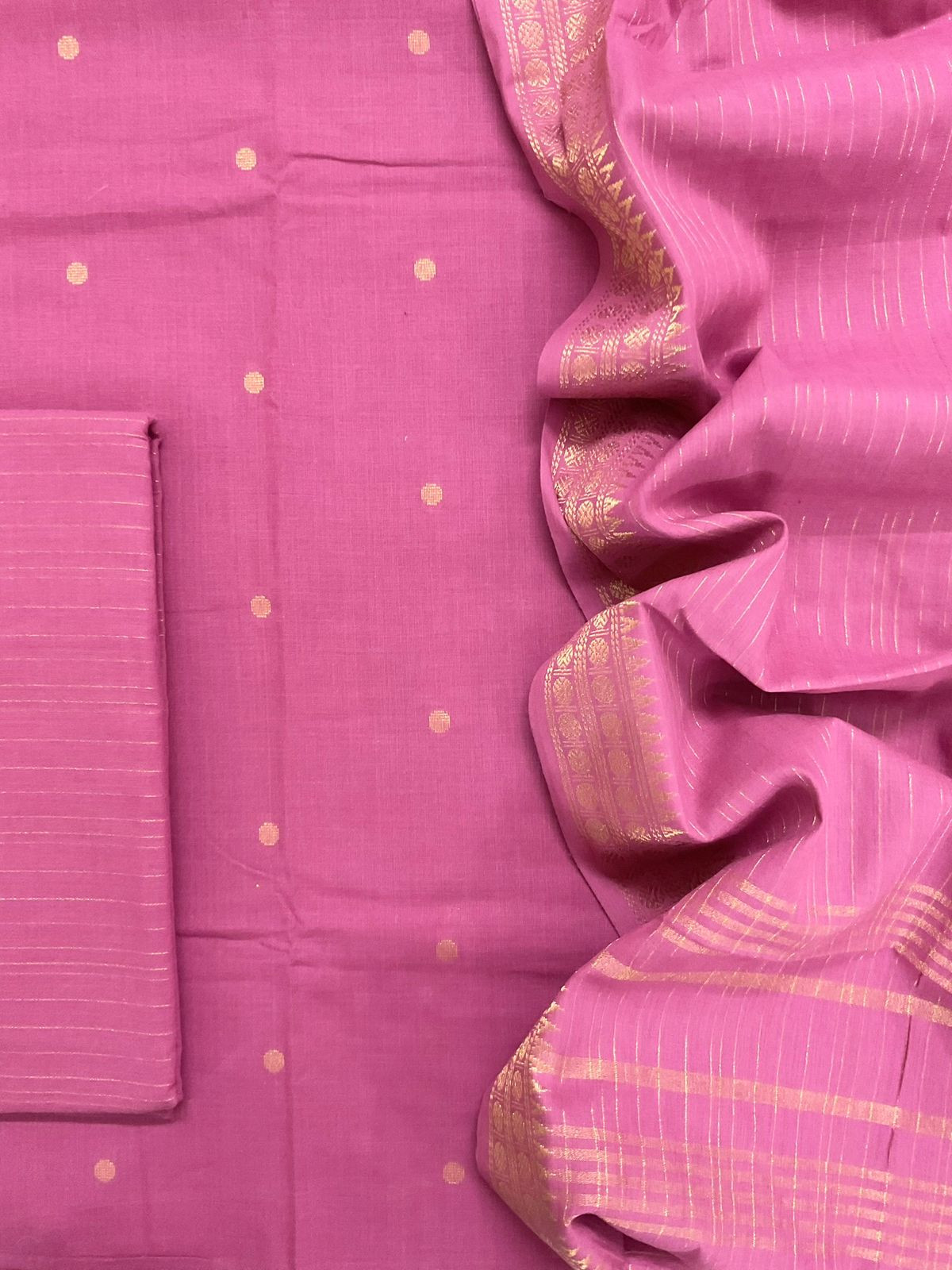Pure Handloom Cotton Self Weaved Suit - Pink