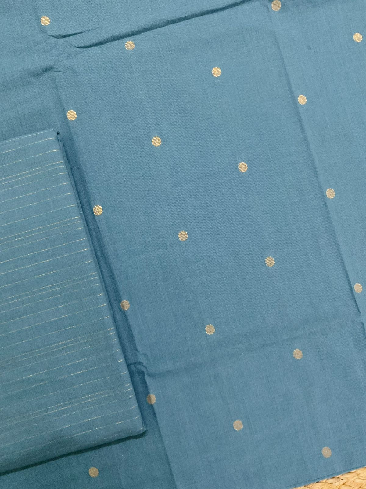 Pure Handloom Cotton Self Weaved Suit - Blue