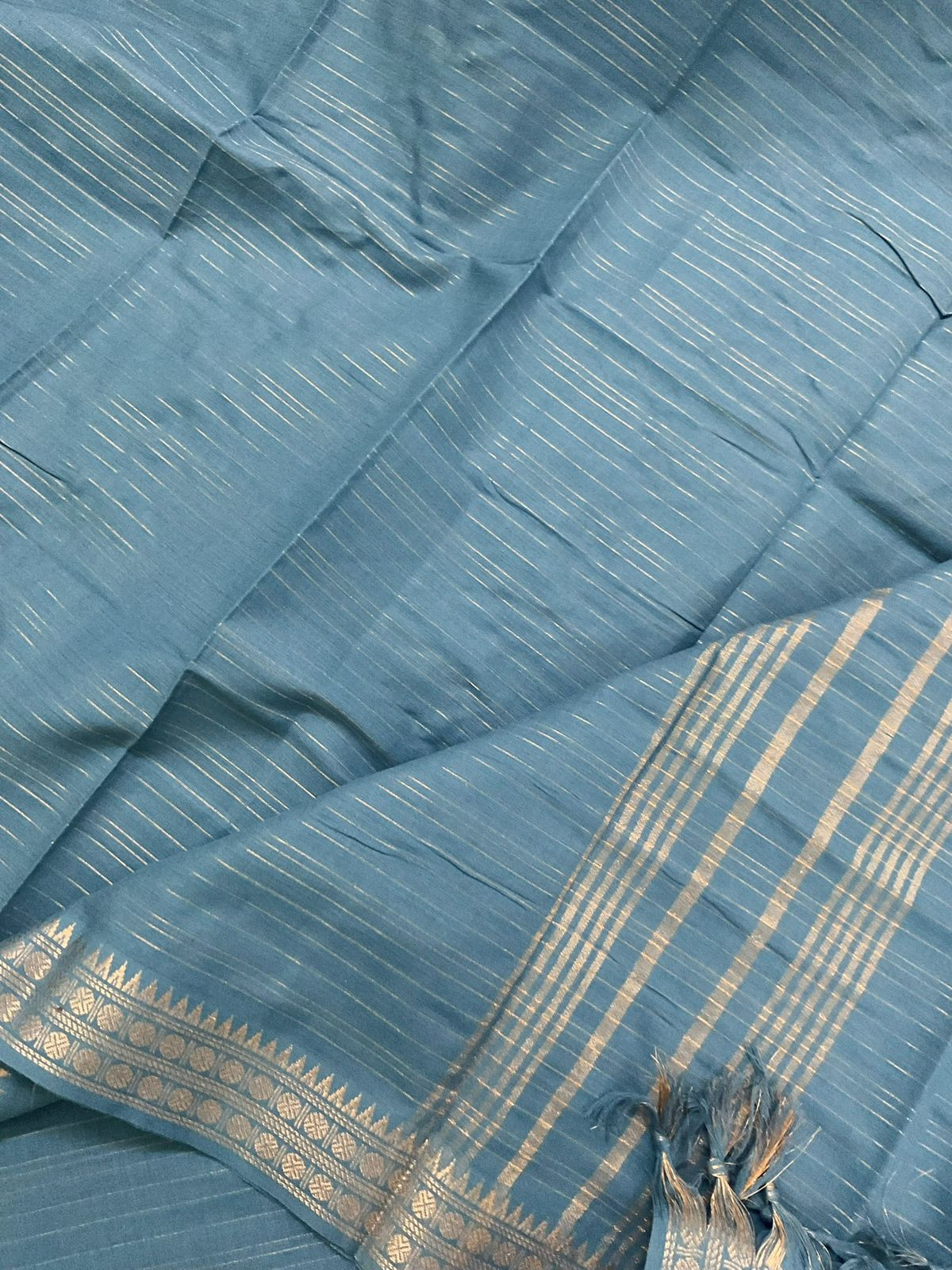 Pure Handloom Cotton Self Weaved Suit - Blue