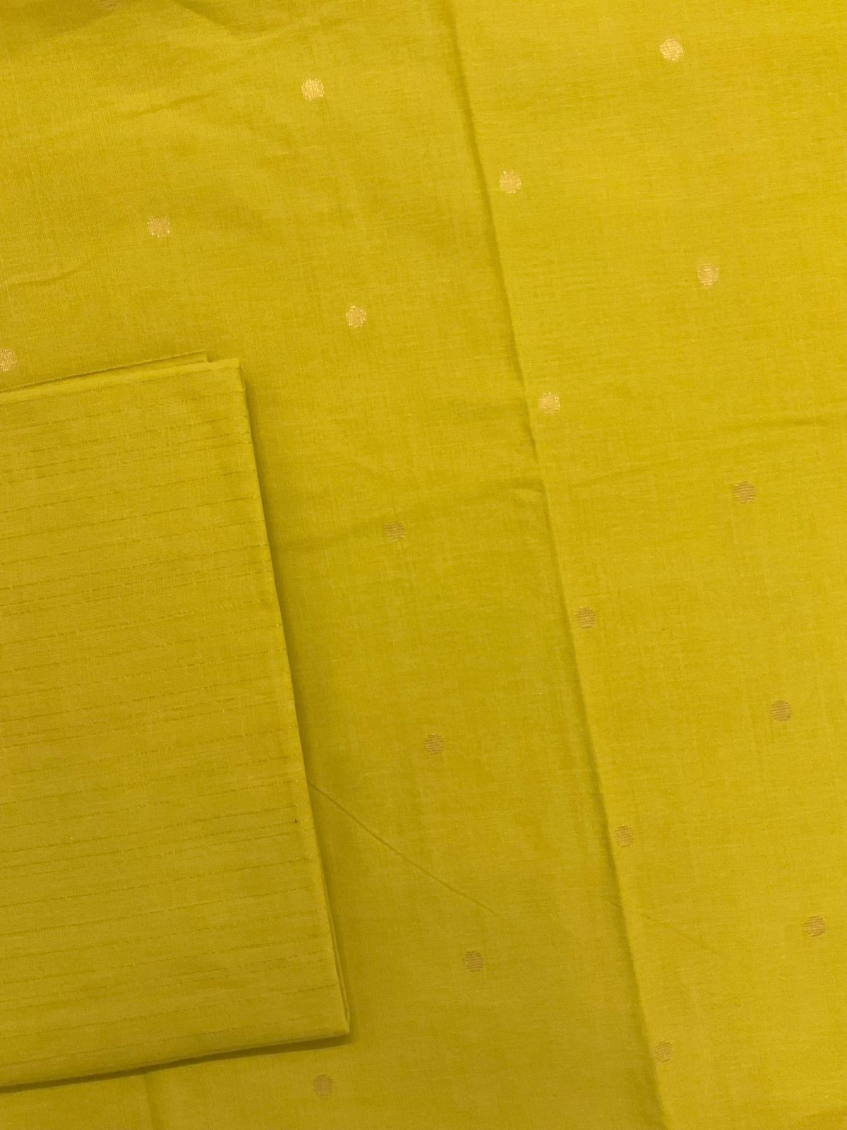 Pure Handloom Cotton Self Weaved Suit - Yellowish Green