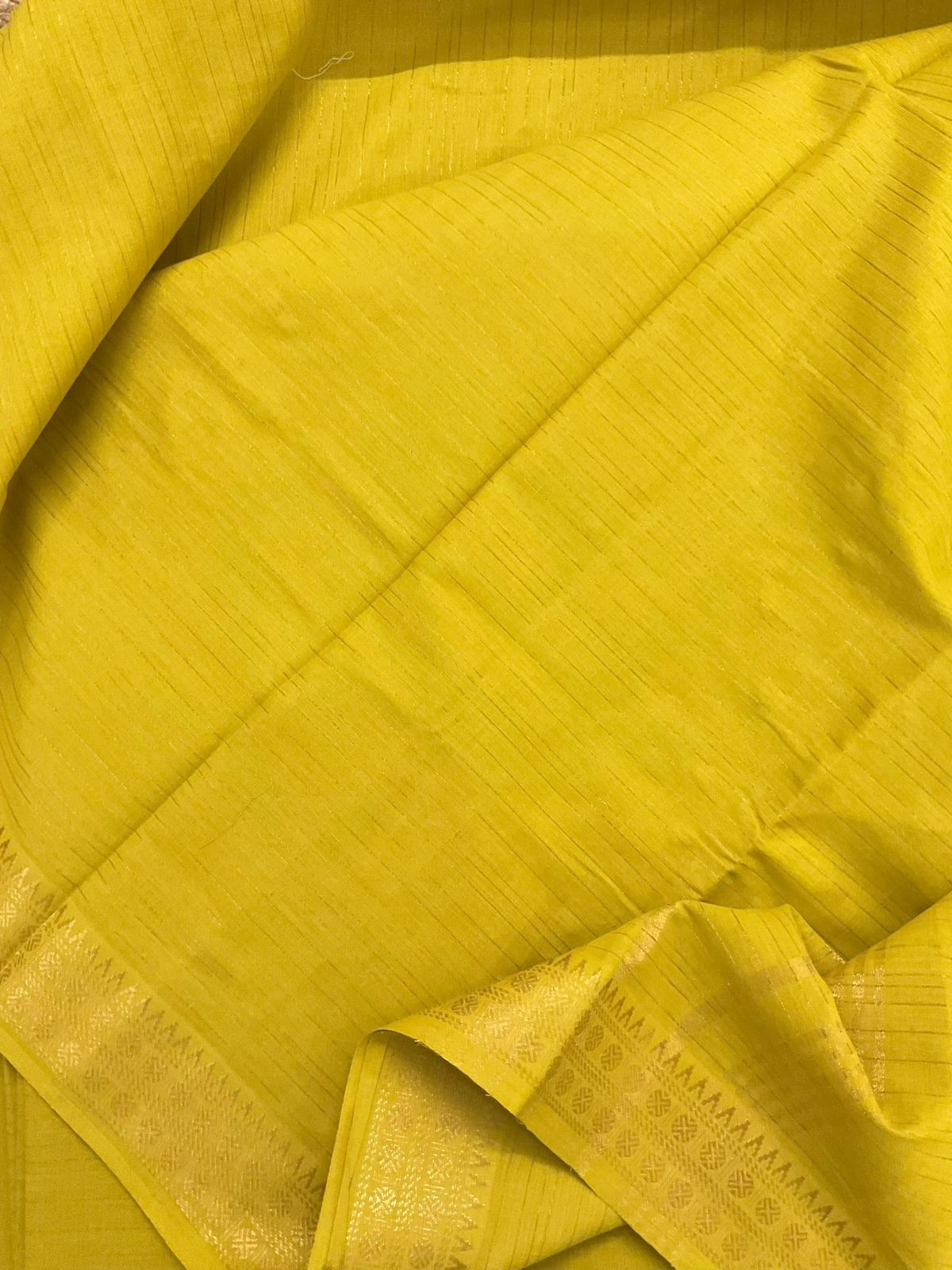Pure Handloom Cotton Self Weaved Suit - Yellowish Green