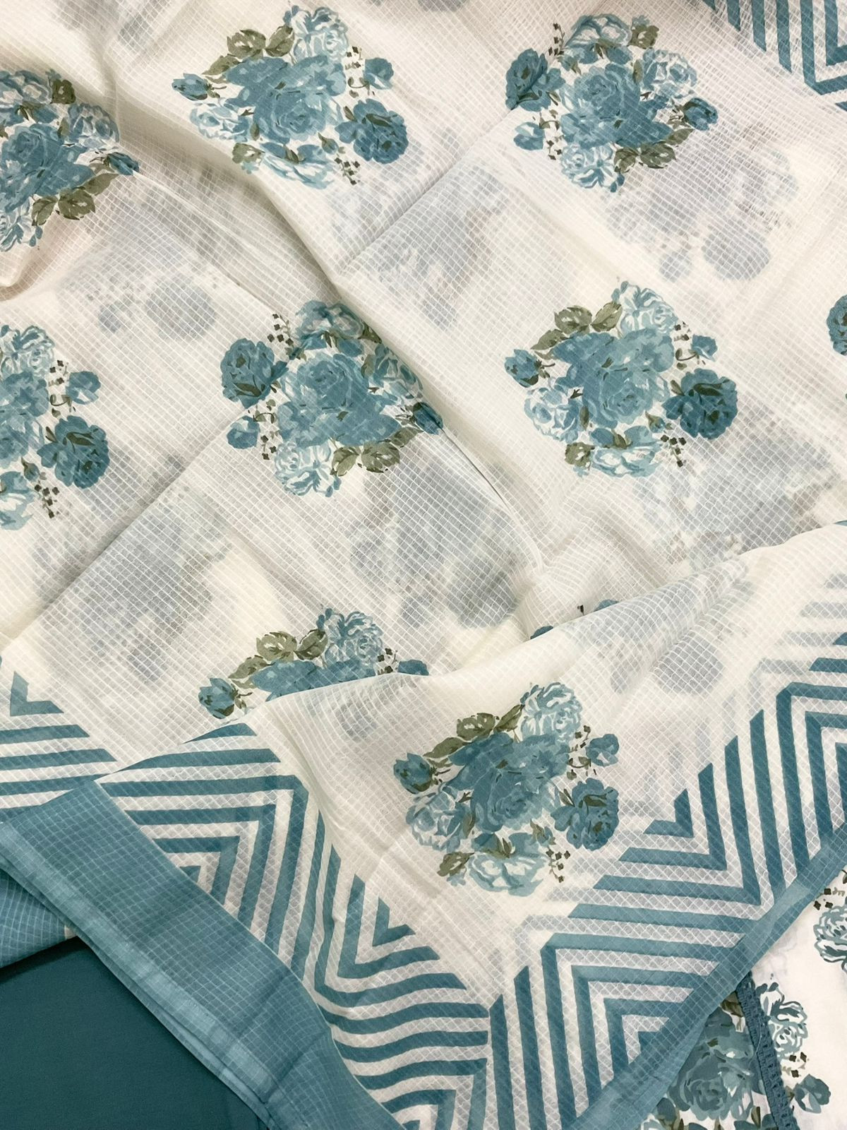 Pure Fine Cotton Printed Embroidered Suit - Off White