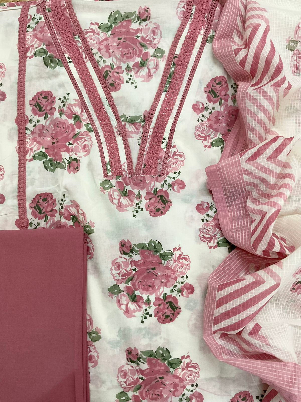 Pure Fine Cotton Printed Embroidered Suit - Off White