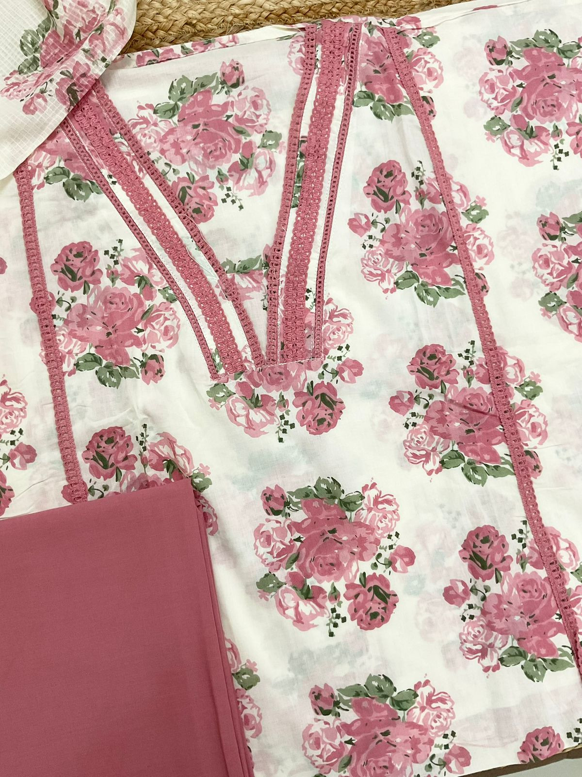 Pure Fine Cotton Printed Embroidered Suit - Off White