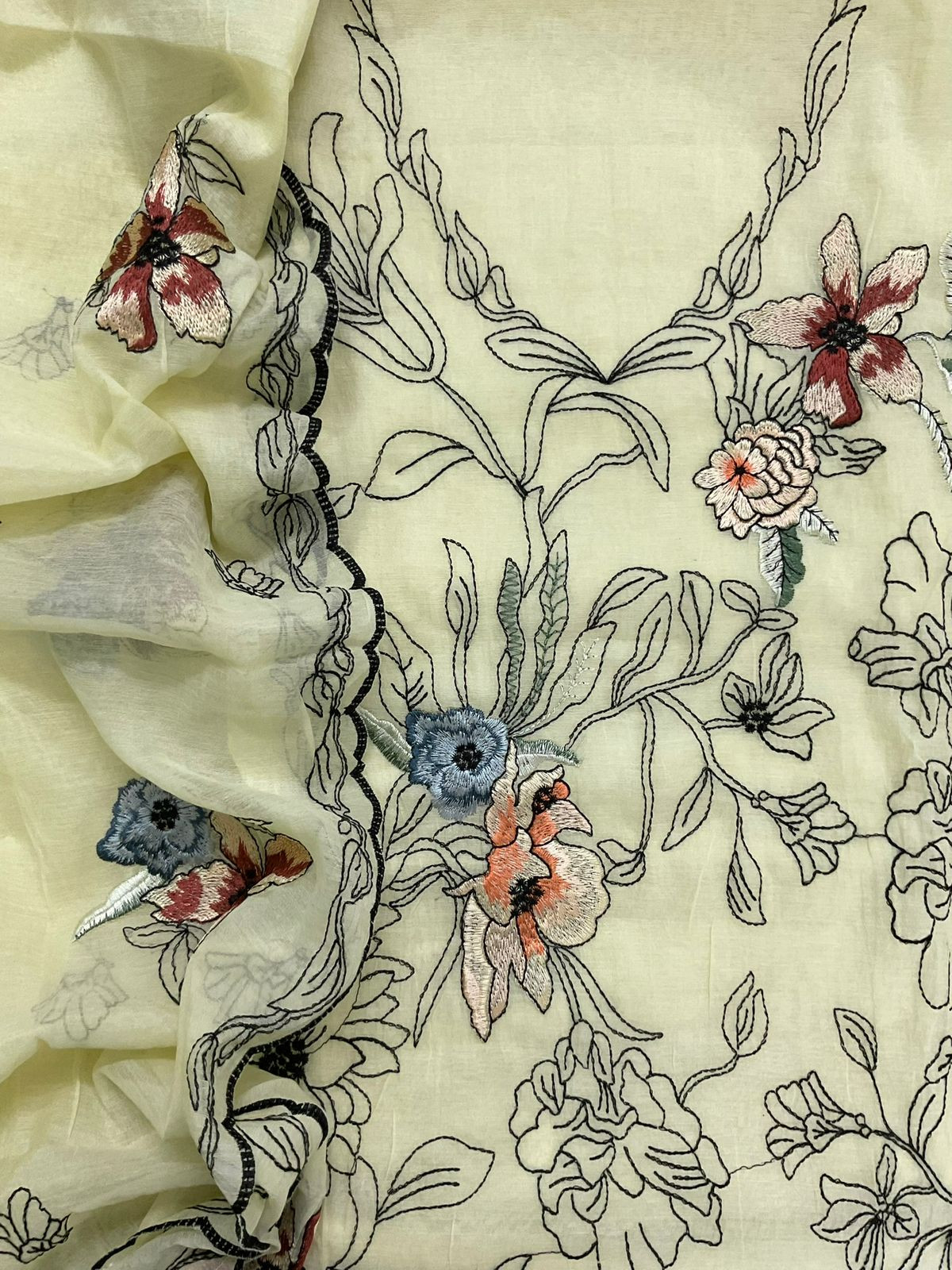 Pure Chanderi Embroidered Suit - Yellow