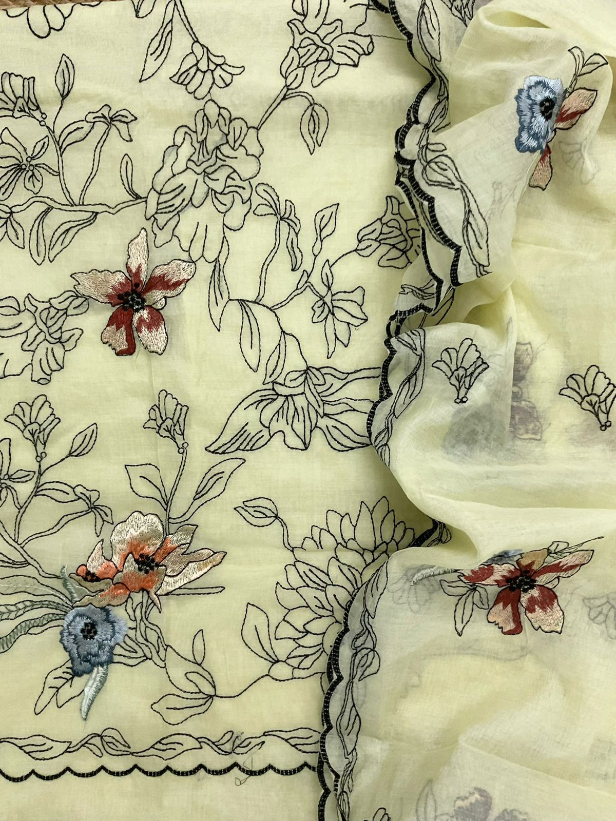 Pure Chanderi Embroidered Suit - Yellow