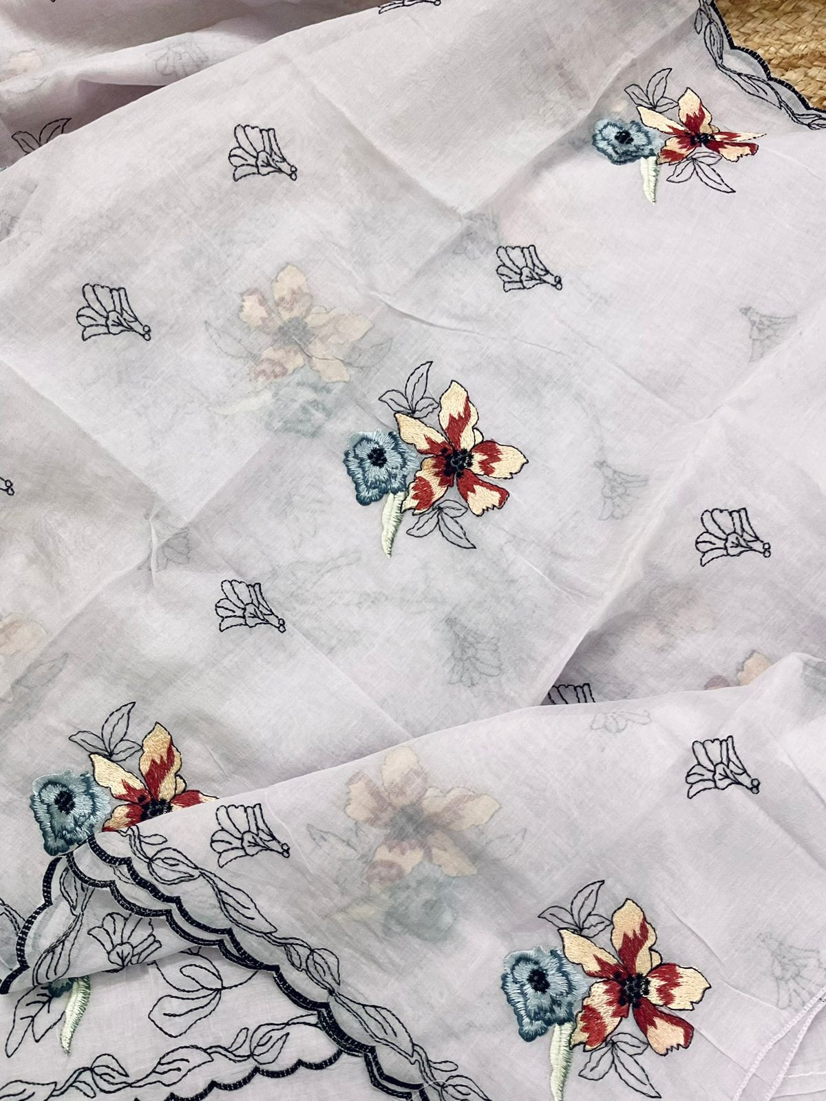 Pure Chanderi Embroidered Suit - Lilac