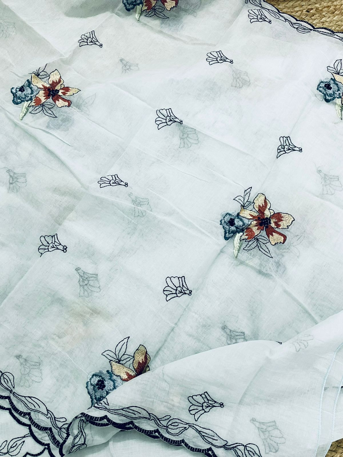 Pure Chanderi Embroidered Suit - Blue