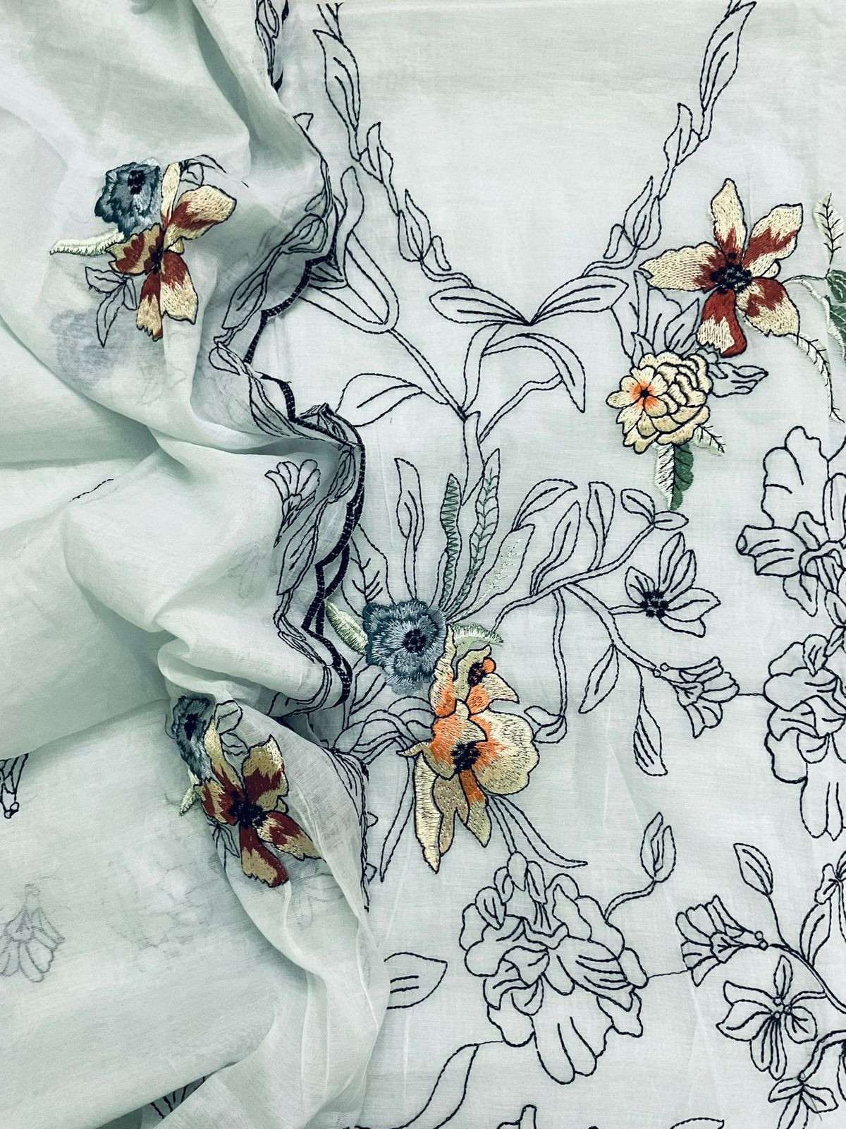 Pure Chanderi Embroidered Suit - Blue