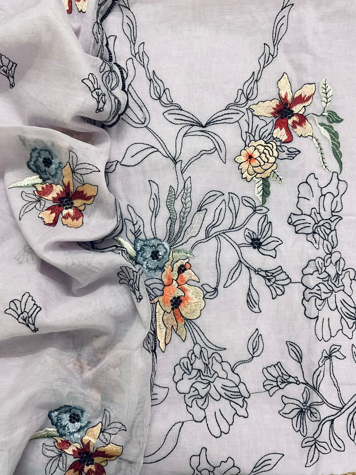 Pure Chanderi Embroidered Suit - Lilac