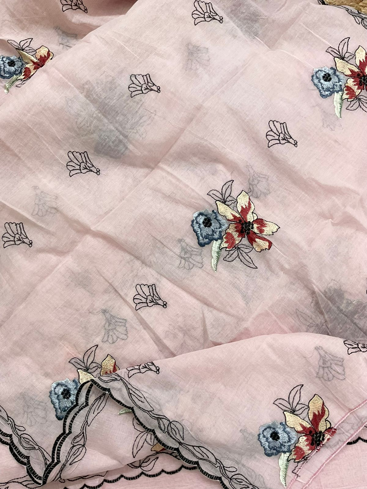 Pure Chanderi Embroidered Suit - Pink