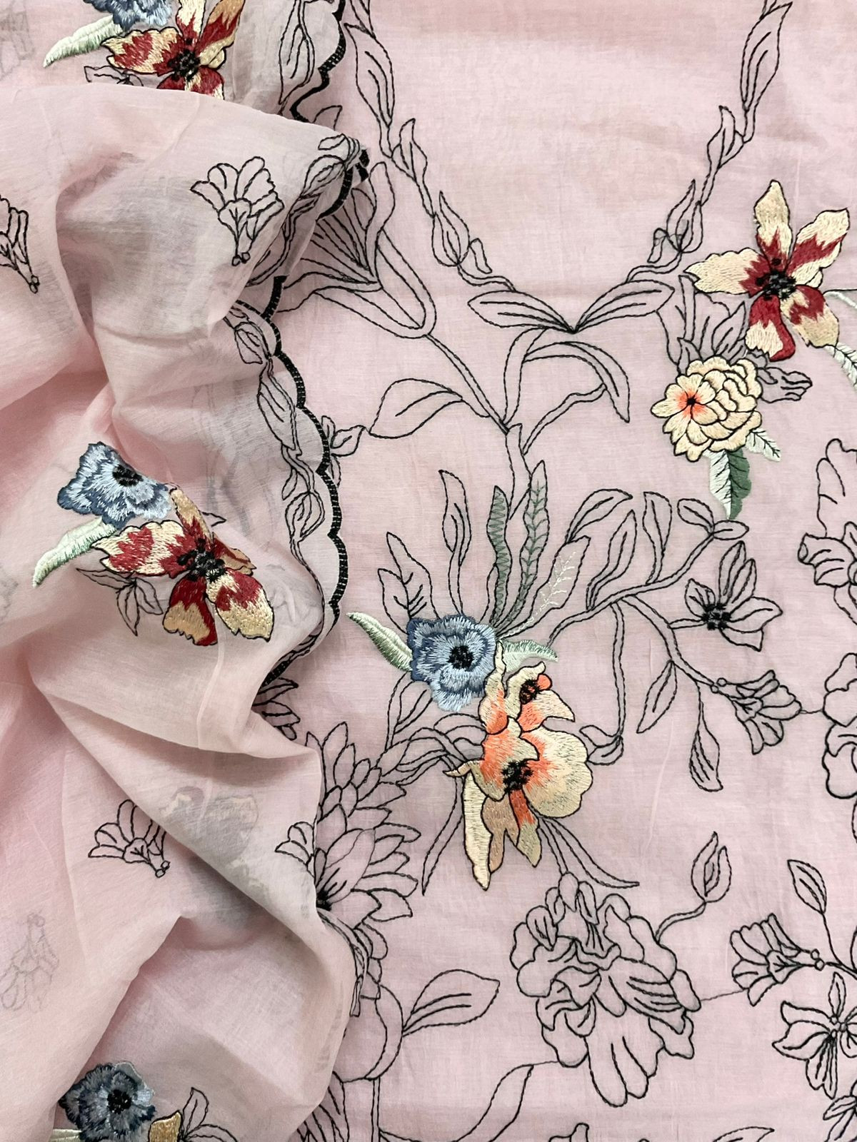 Pure Chanderi Embroidered Suit - Pink