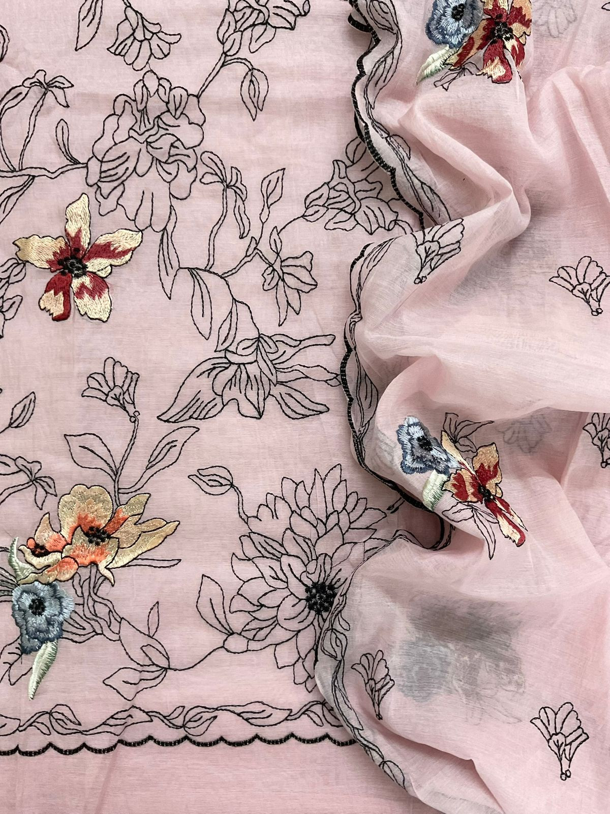 Pure Chanderi Embroidered Suit - Pink
