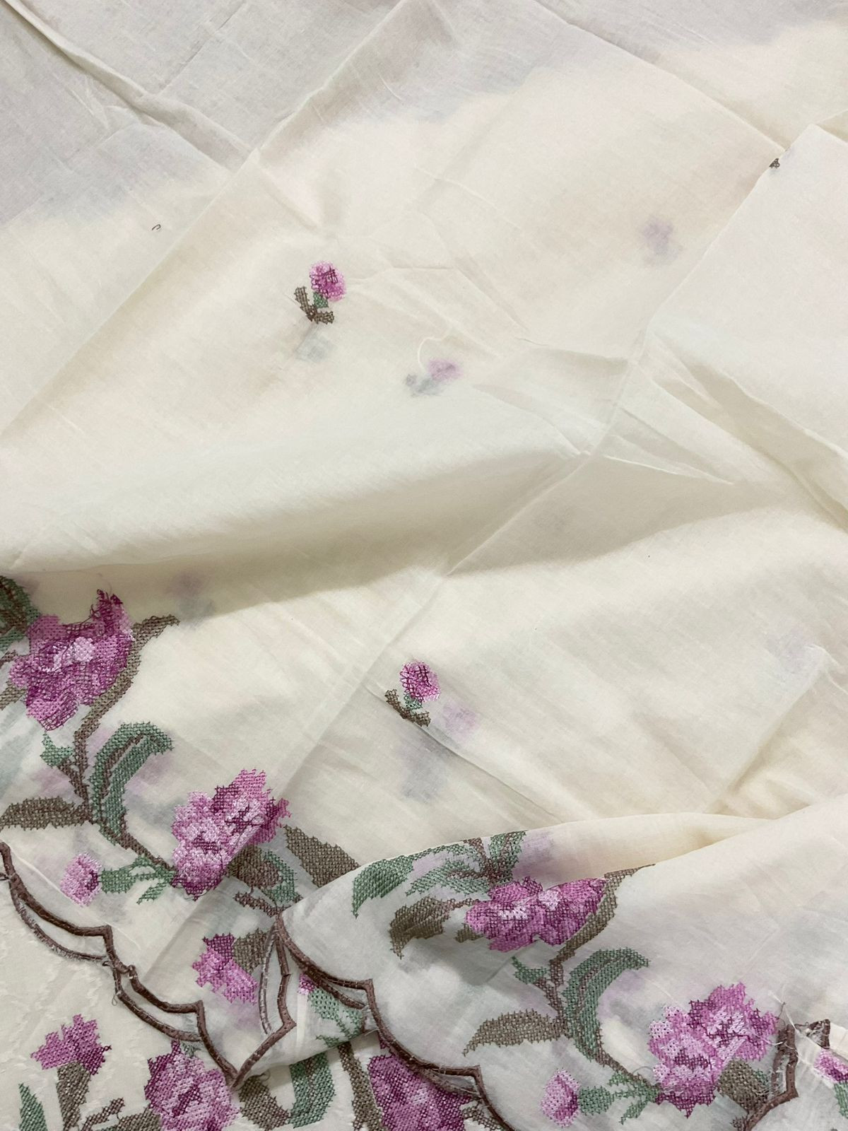 Pure Fine Cotton Embroidered Suit - Off White