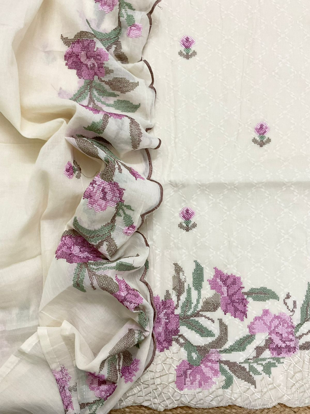 Pure Fine Cotton Embroidered Suit - Off White