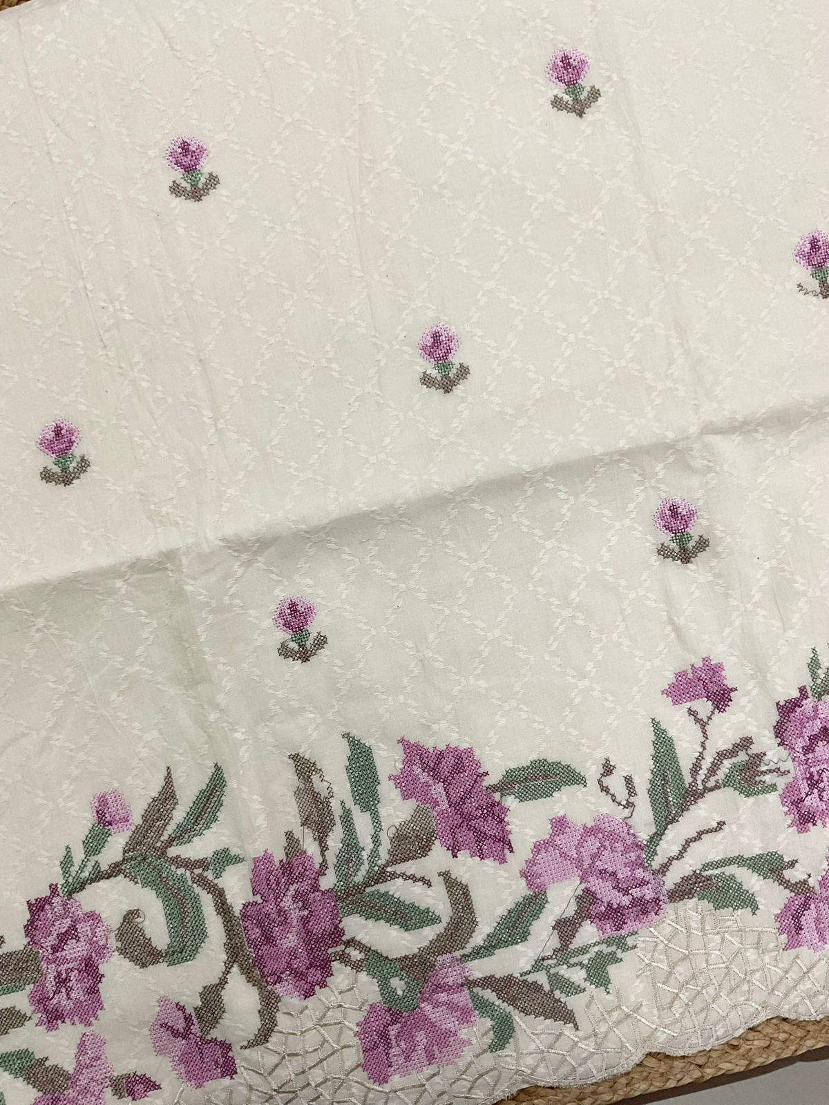 Pure Fine Cotton Embroidered Suit - Off White