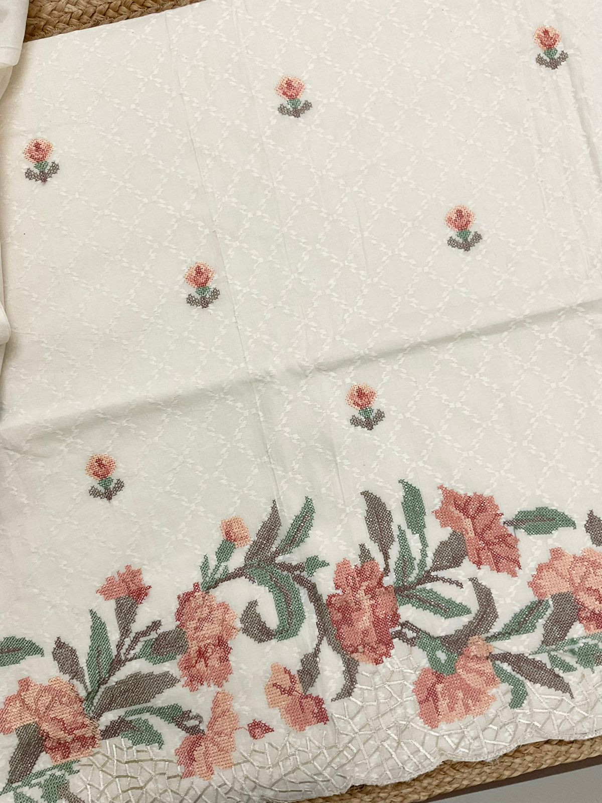 Pure Fine Cotton Embroidered Suit - Off White