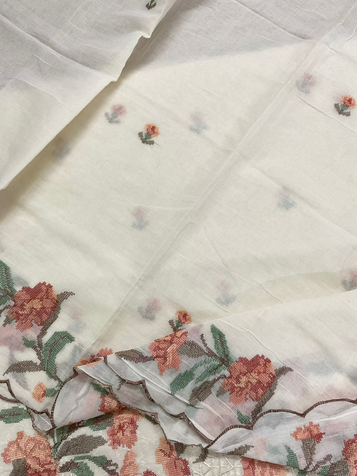 Pure Fine Cotton Embroidered Suit - Off White