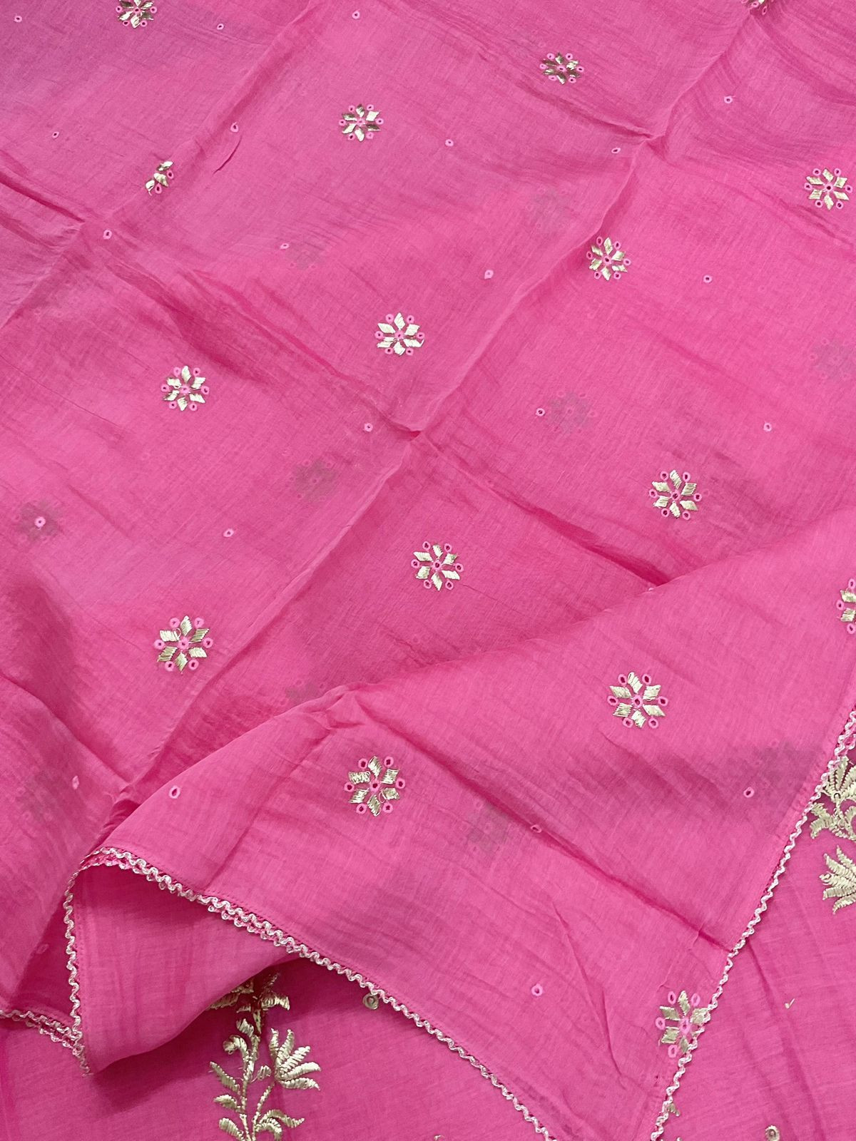 Pure Mul Chanderi Embroidered Suit - Pink