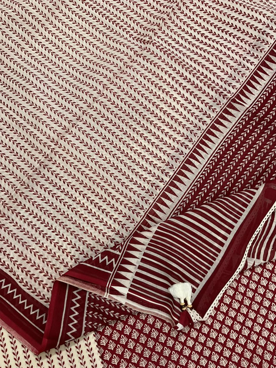 Pure Mul Cotton Printed Embroidered Suit - Maroon