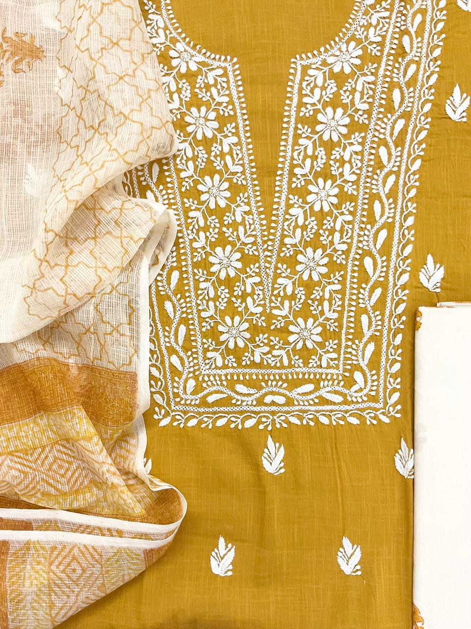 Pure Cotton Printed Embroidered Suit - Yellow